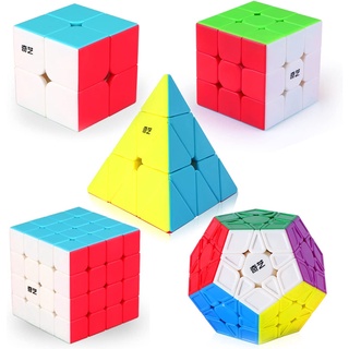 Qiyi ชุดลูกบาศก์ความเร็ว 2x2x2 3x3x3 4x4x4 Megaminx และพีระมิด สําหรับเด็ก และผู้ใหญ่ [5 แพ็ค]