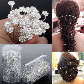 หมุดมุกทรงดอกไม้เสียบผมเจ้าสาวขนาดเล็ก  -  Small Pearl Flower Rhinestone Bridal Hairpins