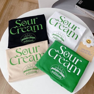 เสื้อยืด เสื้อโอเวอร์ไซส์ ผ้าคอตตอน 100% พิมพ์ลาย SOUR CREAM