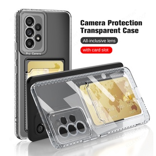 For Samsung Galaxy M33 M53 M12 A53 A73 A23 A33 5G 4G Credit Card Slot Holder Transparent Shockproof Case TPU Cover