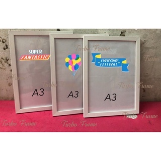กรอบรูปสีขาวแต่งบ้าน ขนาด A3 (ขอบ 2 cm.)10x15", 11x14", 12x15",12x16",12x18"**พร้อมขาตั้ง+กระจก**