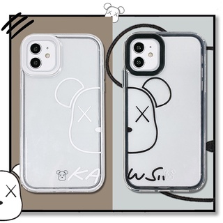 2 in 1 เคสโทรศัพท์มือถือ แบบใส หนา กันกระแทก ลายหัวหมี สําหรับ iphone 6 6s 7 8 plus XR 11 12 13 pro max