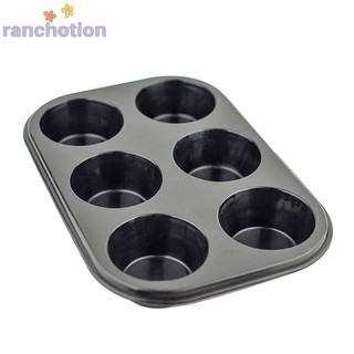 6 Cup Large Bun Muffin Non Stick Tray Baking Pudding Black Mould Food Grade Steel Carbon