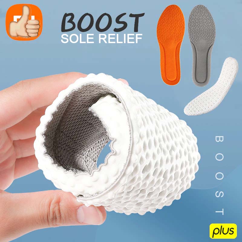 แผ่นเสริมรองเท้า ลดการปวดเมื่อยล้า เม็ดบูสต์ นุ่ม เด้ง ระงับกลิ่น Orthopedic Shock Absorption Boost Insoles Breathable