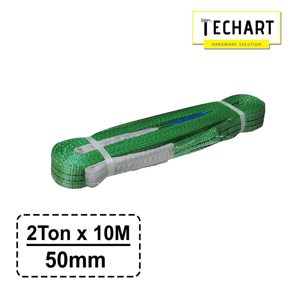 GREEN Flat Webbing Sling Lifting Sling Strap 50 mm (Safety Factor 6:1) Max. 2 ตัน x 10 เมตร [สลิงตาแ