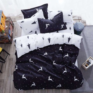 Sweet Kip Bedding ผ้าปูที่นอนขนาด 3.5ฟุต, 5ฟุต, 6ฟุต พร้อมผ้านวมขนาด 180 x 220 เซ็นติเมตร รวม 6 ชิ้น ลายกวางสีดำ