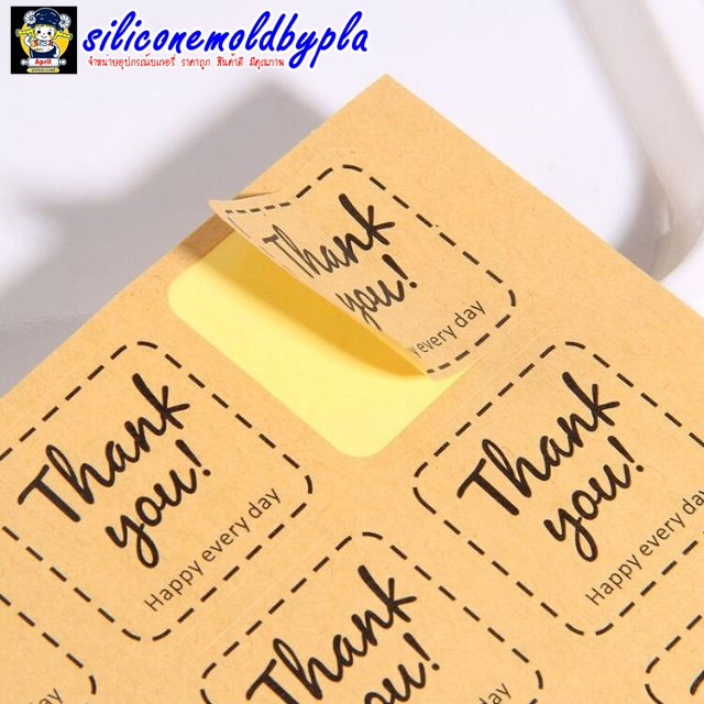 สติ๊กเกอร์ติดถุงขนมและอื่นๆ ลาย Thank you สี่เหลี่ยมแผ่นน้ำตาล