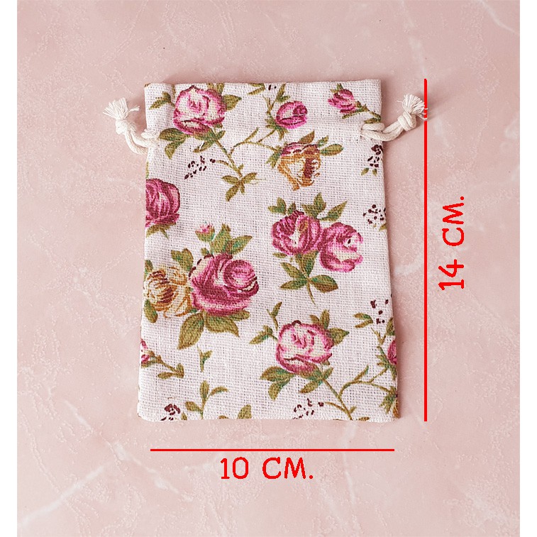 🔥พร้อมส่ง🔥ถุงผ้าหูรูด (ใบละ5.96฿) (แพ็คละ50ใบ) (ขนาด10*14ซม.)  ถุงผ้าน่ารักๆ กระเป๋าหูรูด พิมพ์ลาย ราคาถูก ส่ง