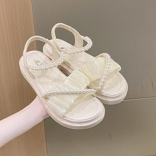 🔥รองเท้าแตะแฟชั่น, รองเท้าส้นตึก,Nacre Sandals ,ใส่แล้วสวย รองเท้าผู้หญิง รุ่นเปิดเท้า สูง4cm Size 35-40💕