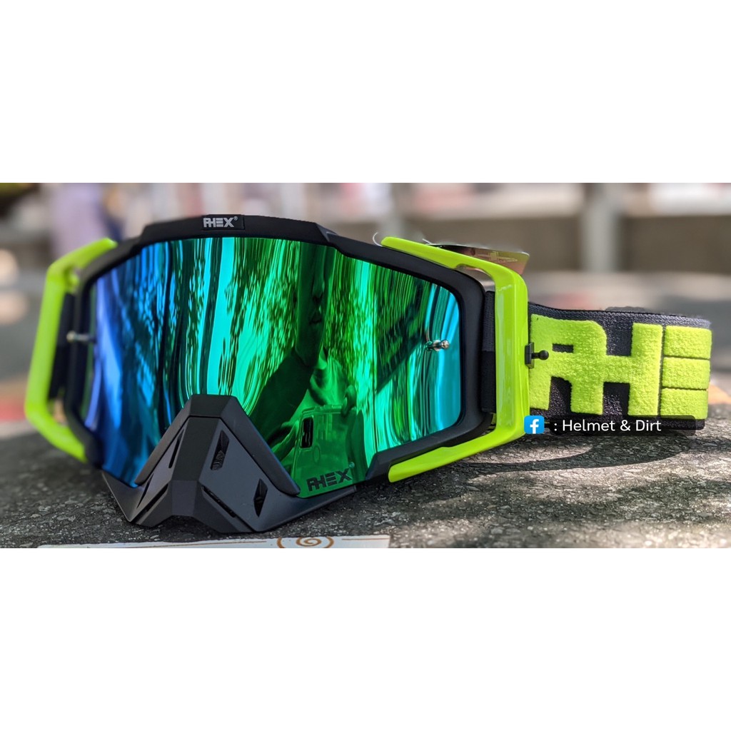 (ส่งฟรี !!!) แว่นวิบาก RHEX Goggle สีดำด้าน กรอบเหลืองนีออน เลนส์ปรอทเขียว