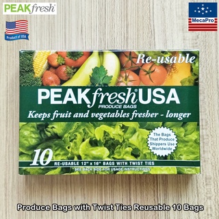 PEAKfresh® USA Produce Bags with Twist Ties Reusable 10 Bags ถุงเก็บผัก ผลไม้