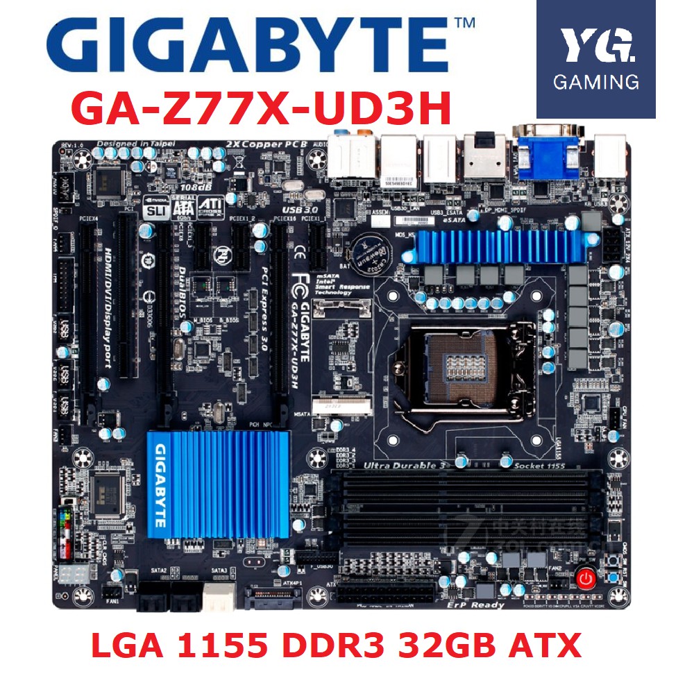 LGA 1155 สําหรับ Intel DDR3 Gigabyte GA-Z77X-UD3H เมนบอร์ด USB3.0 32G เดสก์ท็อปเมนบอร์ด Z77 ใช้