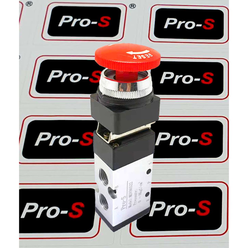 วาล์วเครื่องกลนิวเมติก Pro-S1/4"PT ปุ่มกดฉุกเฉิน MSV86522-EB. 5/2 ทาง วาล์วสลักปุ่มกดเห็ด