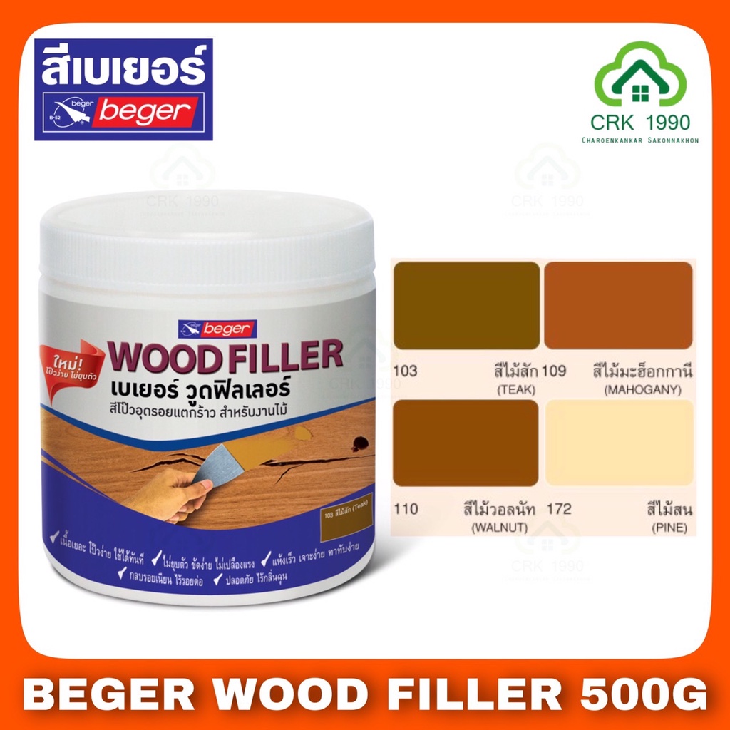 BEGER WOOD FILLER เบเยอร์ วูดฟิลเลอร์ สีโป๊วไม้ สำหรับอุดรอยแตกและรอยหัวตะปู ไม่ต้องผสมดินสองพองหรือแต่งสีให้ยุ่งยาก