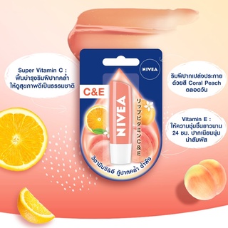 ลิปแคร์นีเวียพีชชี่ซีแอนด์อี 4.8 กรัม Nivea Peachy