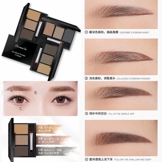 LAMEILA 3605 เขียนคิ้วตลับ 3in1 คิ้วฝุ่นอัดแข็งตลับ 3 มิติ แถมแปรงปัดคิ้ว 2 หัว สไตล์เกาหลี กันน้ำ ติดทน Eyebrow Powder