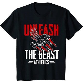 เสื้อยืดโอเวอร์ไซส์Unleash The Beast ปลอกคอ ผ้าฝ้ายแท้ คุณภาพสูง สําหรับเล่นกีฬาS-3XL