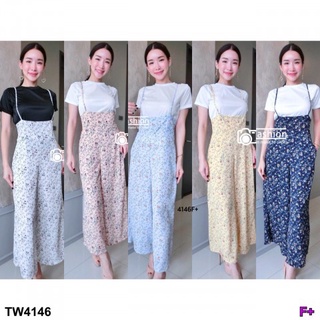 👗Pfashion [ส่งไว!!🚛] P4146 เอี๊ยมสายเดี่ยวกางเกงพิมพ์ดอก+เสื้อ Single-breasted bib, floral print pants + shirt