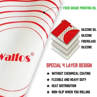 Walfos แผ่นนวดแป้งซิลิโคนเกรดอาหาร แผ่นรองอบแบบไม่ติด แผ่นรองรีดแป้งโรลลิ่งสพร้อมสเกล