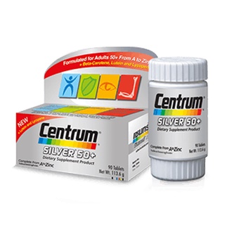 Centrum Silver 50+ A to Zinc เซนทรัม ซิลเวอร์ 30 เม็ด/ 90 เม็ด (กล่องเงิน รุ่นใหม่)