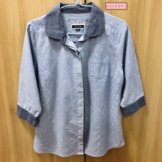 เสื้อเชิ้ต Portland ผ้า cotton ไซส์ medium สีเดนิม ลายสมอเรือ อก 34 ใส่ครั้งเดียว