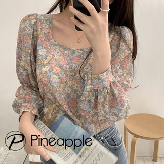 เสื้อแฟชั่นหญิงเสื้อเบลาส์คอเหลี่ยมแขนโคมไฟ Square neck floral blouses 197