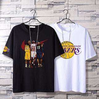 เสื้อแขนยาวบอล❈✹Kobe No. 24 ผ้าฝ้ายแขนสั้นเสื้อยืดนักเรียนชายหลวมขนาดใหญ่เสื้อลำลองน้ำยี่ห้อ James 23 Lakers