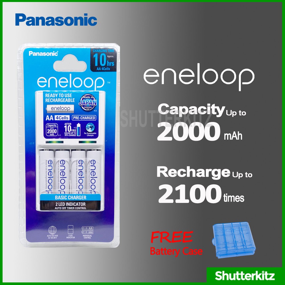เครื่องชาร์จพื้นฐาน Panasonic Eneloop พร้อมแบตเตอรี่ชาร์จ AA Eneloop 4 เซลล์