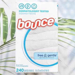 แผ่นอบผ้า ลดรอยยับ ปราศจากน้ำหอม สำหรับผิวแพ้ง่าย Free &amp; Gentle Dryer Sheets 240 Sheets (Bounce®)