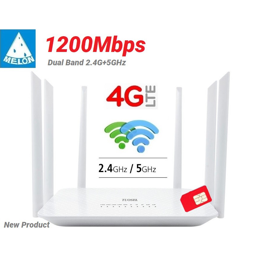 4G เราเตอร์ 1200Mbps ใส่ชิม 6 เสา 2.4G+5G Dual Band Indoor 4G CPE Sim Card Wifi Router AP
