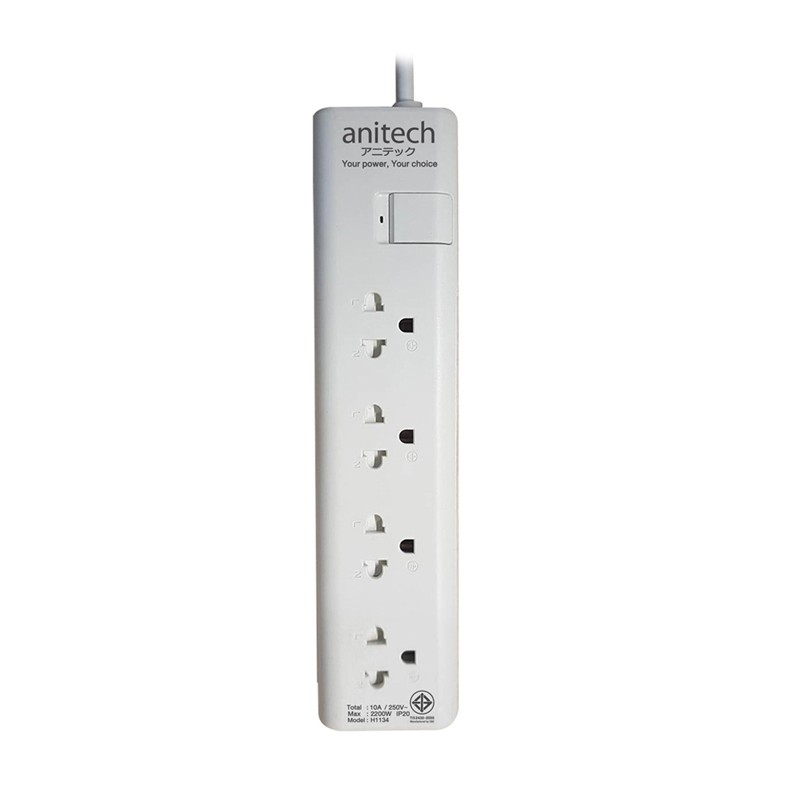 anitech H1134-WH ปลั๊กไฟพ่วง 4 ช่อง 1 สวิตช์