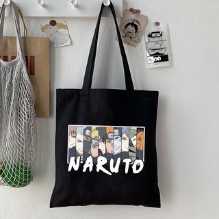 Naruto กระเป๋าถือ กระเป๋าสะพายไหล่ ผ้าฝ้าย ทรงโท้ท ผ้าแคนวาส ลายการ์ตูนอนิเมะญี่ปุ่น พร้อมกระดุม สําหรับผู้หญิง