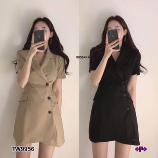 👗Pfashion [ส่งไว!!🚛] P9956 เดรสปกสูทกระดุมหน้า Button front suit collar dress