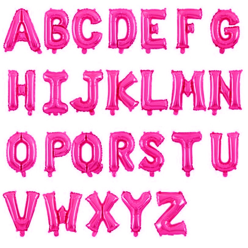 สีบานเย็น [มีแพ็คเกจ] ลูกโป่งฟอยล์ ตัวอักษร 16นิ้ว A-Z พร้อมแพคเกจแยกทุกตัว ลูกโป่ง + ที่สูบแบบปากเป่าในซอง