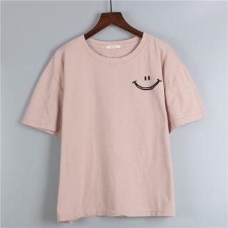 เสื้อแฟชั่น คอกลม แขนสั้น ลาย smile สีน้ำตาล