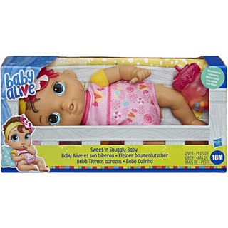 Baby Alive Sweet ‘n Snuggly Baby, Soft-Bodied Washable Doll, Includes Bottle, First Baby Doll Toy ตุ๊กตาเบบี้อะไลพ์