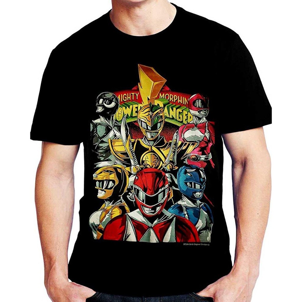 เสื้อยืดฤดูร้อนhotเสื้อยืดลําลอง ผ้าฝ้าย 100% แขนสั้น พิมพ์ลาย Mighty Morphin Power Rangers Rangers 