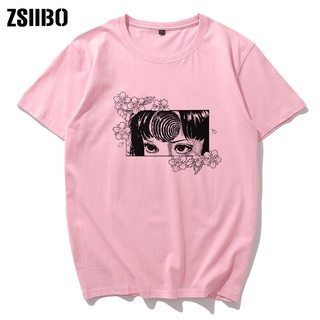 【100% cotton】เสื้อยืดแขนสั้น พิมพ์ลายอนิเมะ Junji Ito สไตล์ญี่ปุ่น ฮาราจูกุ วินเทจ สีชมพู สําหรับผู้หญิง