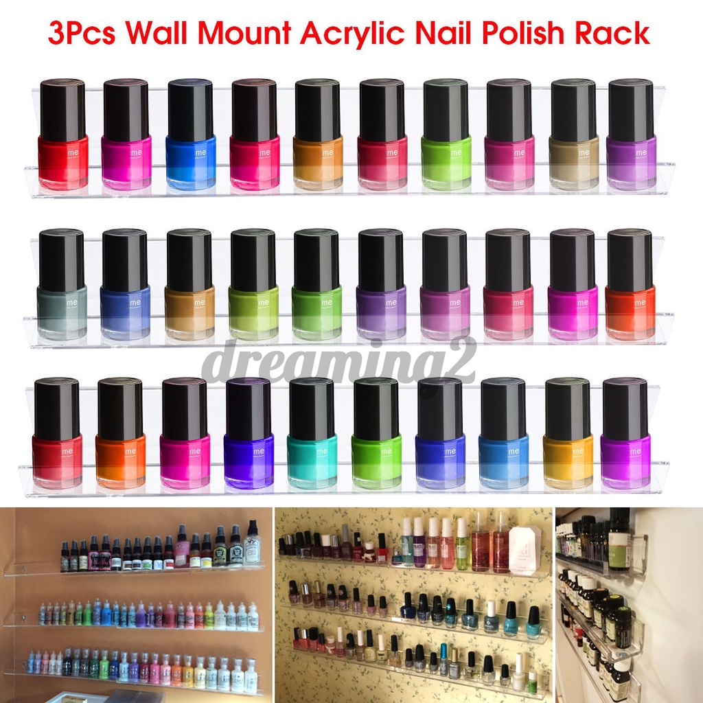 3 Pcs Acrylic Clear Display Shelves Nail Polish Organiser Rack Holder ...