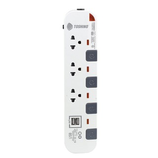 รางปลั๊ก มอก. 3ช่อง+2USB ขาว-เทา โตชิโน P3375USB-5M(WG)TIS Power Strip 3 sockets + 2USB White-Gray ToshiNo P3375USB-5M (