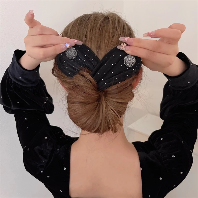 เกาหลีย้อนยุค Organza เลื่อม Twist Bun กิ๊บติดผมผม Bun สไตล์ Hairpin เครื่องประดับผมสําหรับผู้หญิง