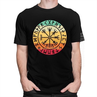 Qwe122ev เสื้อยืดผ้าฝ้าย แขนสั้น พิมพ์ลายเข็มทิศ Vegvisir Runes Tattoo Vikings Odin Warrior Legend สําหรับผู้ชาย AF123SD