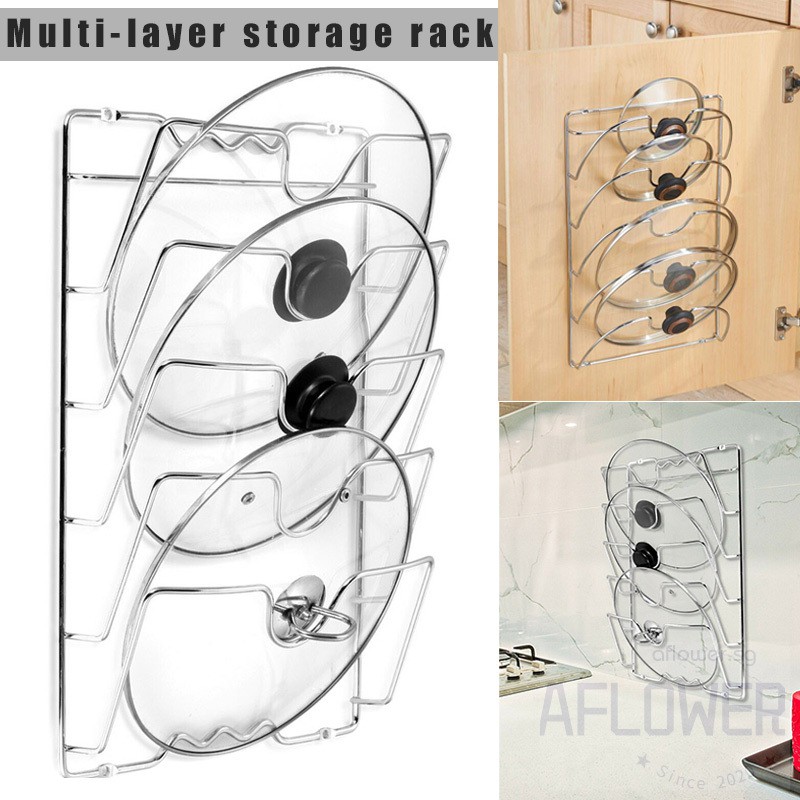 Pan Lid Storage Rack Wall Mount Pot Cover Organizer Holder Kitchen ...