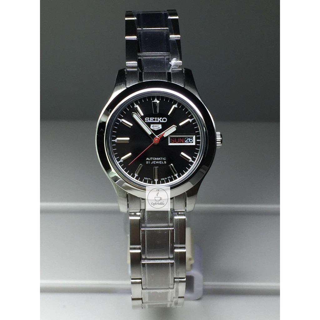 นาฬิกา ไซโก้ ผู้หญิง Seiko 5 รุ่น SYMD95K1 Automatic Women Watch ตัวเรือนและสายสแตนเลส หน้าปัดสีดำ รับประกันของแท้ 100 %