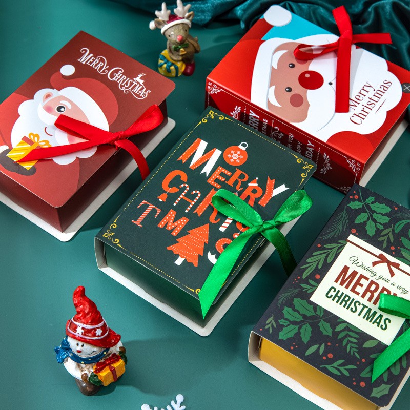 1Pcs Christmas Book Shape Boxs Gift Bag Candy Box