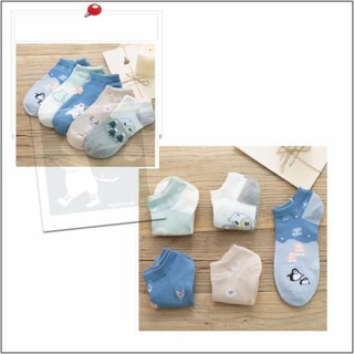 RINLIN ถุงเท้า  สตรี Women Lady Girl Sport Snow Winter Christmas Cotton Socks แพ็ค สี 4 คู่ ลายคริสต์มาส