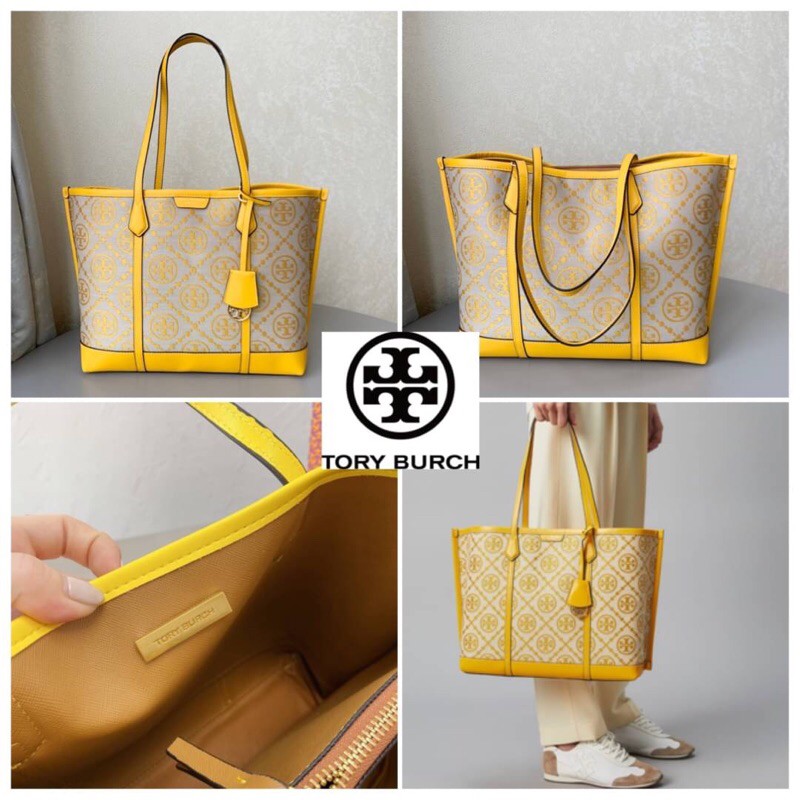 💛💙 NEW ARRIVALS !! TORY BURCH PERRY T MONOGRAM TRIPLE-COMPARTMENT  TOTE  กระเป๋าสะพายทรง SHOPPING BAG