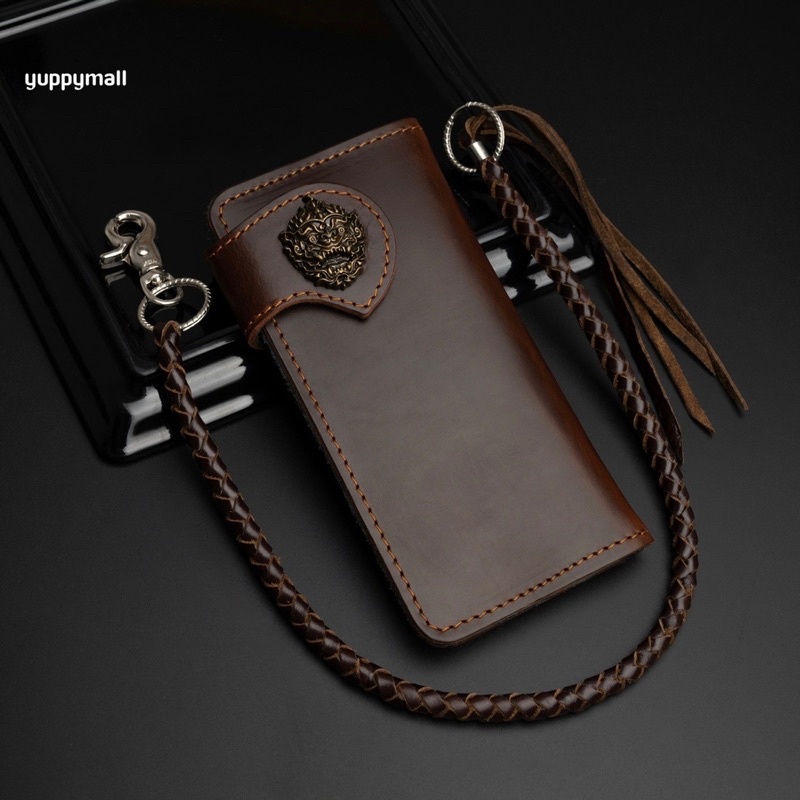 กระเป๋าสตางค์หนังแท้ กระเป๋าหนังผู้ชาย หนังวัวแท้ 100% รุ่นใบยาวหัวหนุมาน ผลิตจากโรงงานไทย พร้อมส่ง