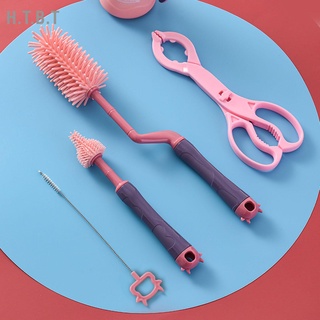 H.T.B.T 3pcs Baby Milk Bottle Cleaning Brush Set Soft Silicone Different Heads Clean Brushes