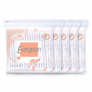 Evergreen เอเวอร์กรีน สำลีก้านมินิ 100ก้าน x 5ห่อ